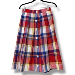Vintage RLM size 8 average 1970’s 1980’s plaid midi skirt buttons in front